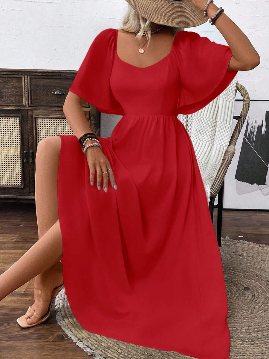 Elegant Bohemian Maxi Dress with Square Neck & Bow Tie Back